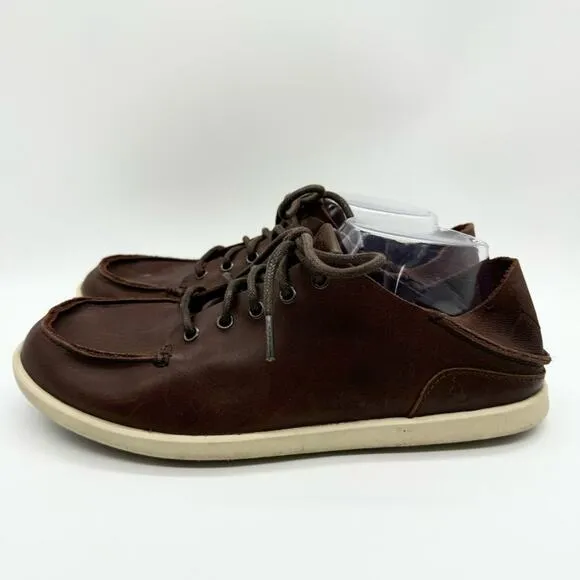OluKai Nalukai Men's Leather Lace Up Slip On Shoe In Kona Coffee/Tapa Size 8.5
