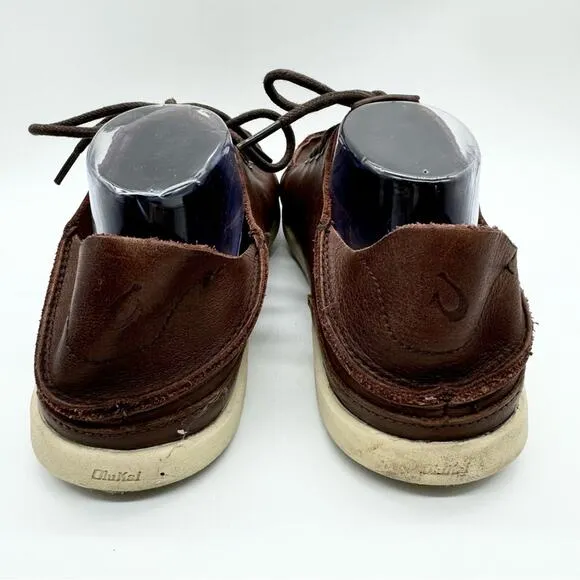 OluKai Nalukai Men's Leather Lace Up Slip On Shoe In Kona Coffee/Tapa Size 8.5