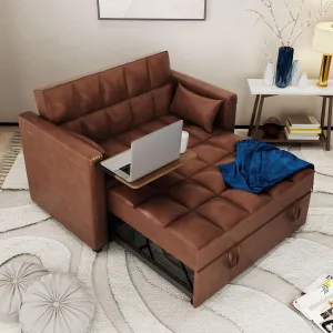 ORRD 3-in-1Faux Leather Sofa Bed with Adjustable Backrest and Hidden Side Table for Living Room 48''