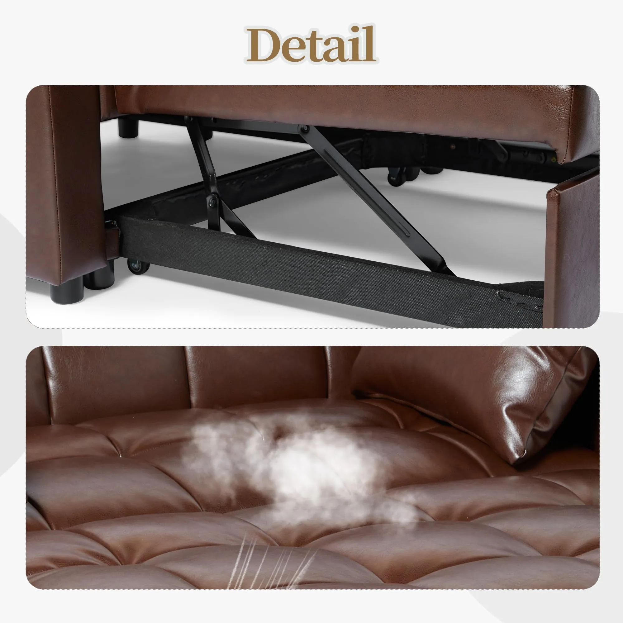 ORRD 3-in-1Faux Leather Sofa Bed with Adjustable Backrest and Hidden Side Table for Living Room 48''