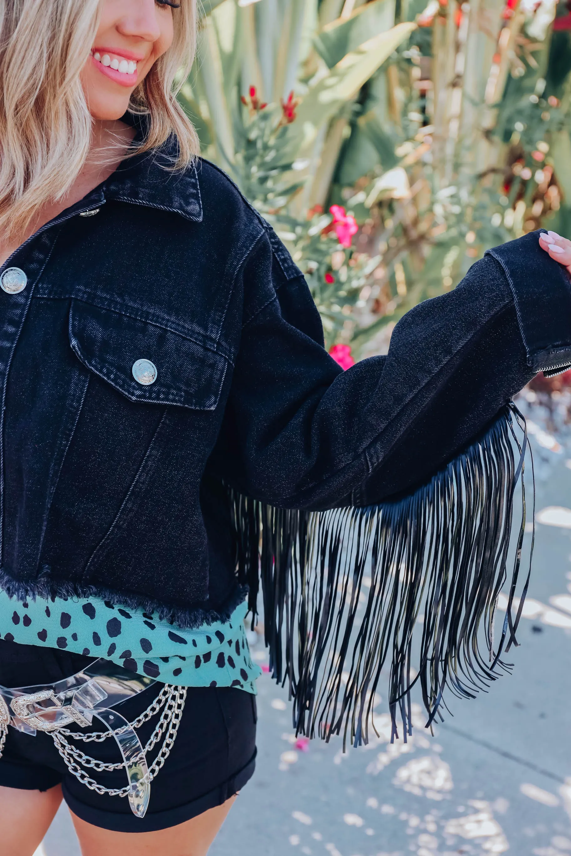 Outlaw Crop Fringe Denim Jacket