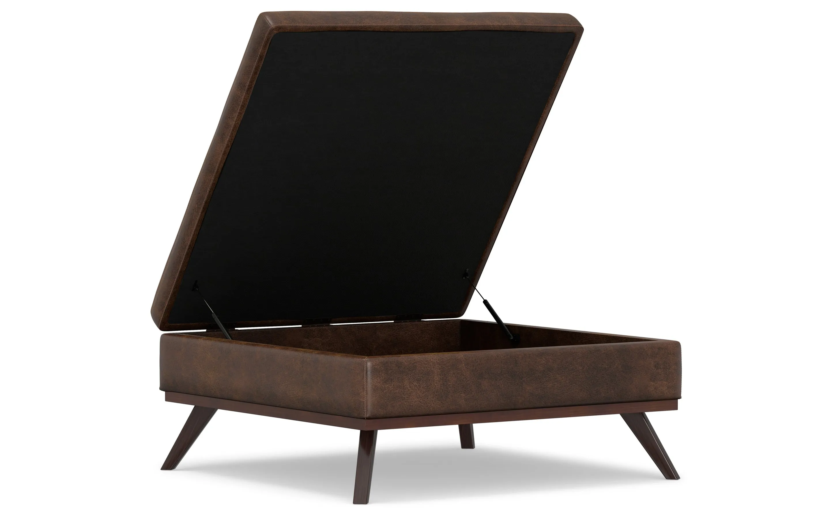 Owen XL Square Coffee Table Storage Ottoman in Distressed Vegan Leather