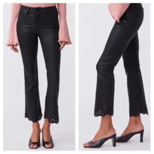 Paige Claudine Coated Black Denim High Rise Flare Jeans Size 25