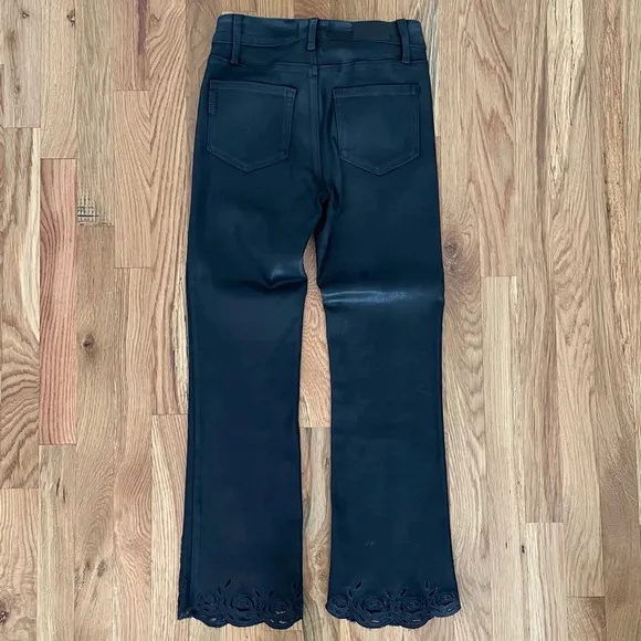 Paige Claudine Coated Black Denim High Rise Flare Jeans Size 25