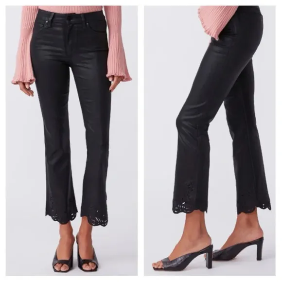 Paige Claudine Coated Black Denim High Rise Flare Jeans Size 25