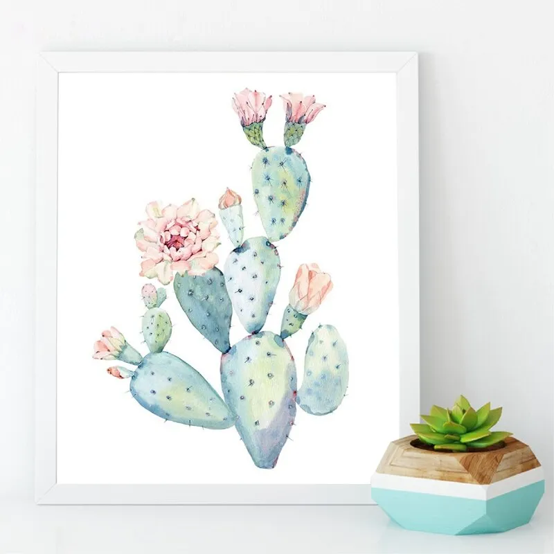 Pastel Watercolor Cactus Wall Art