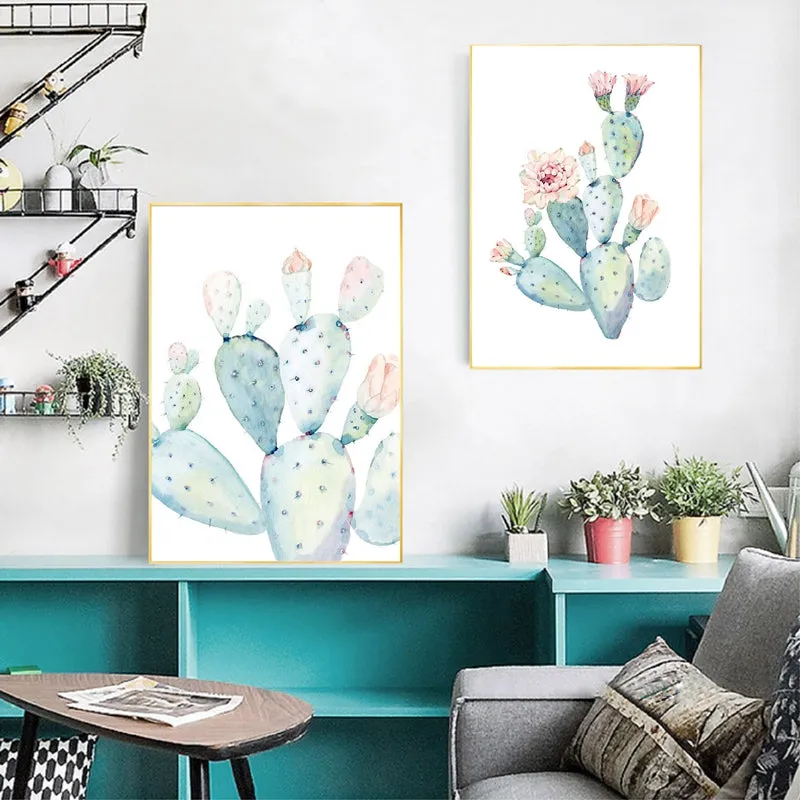 Pastel Watercolor Cactus Wall Art