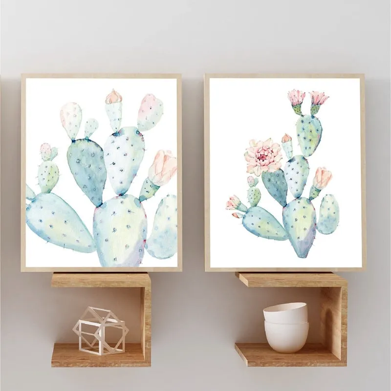 Pastel Watercolor Cactus Wall Art