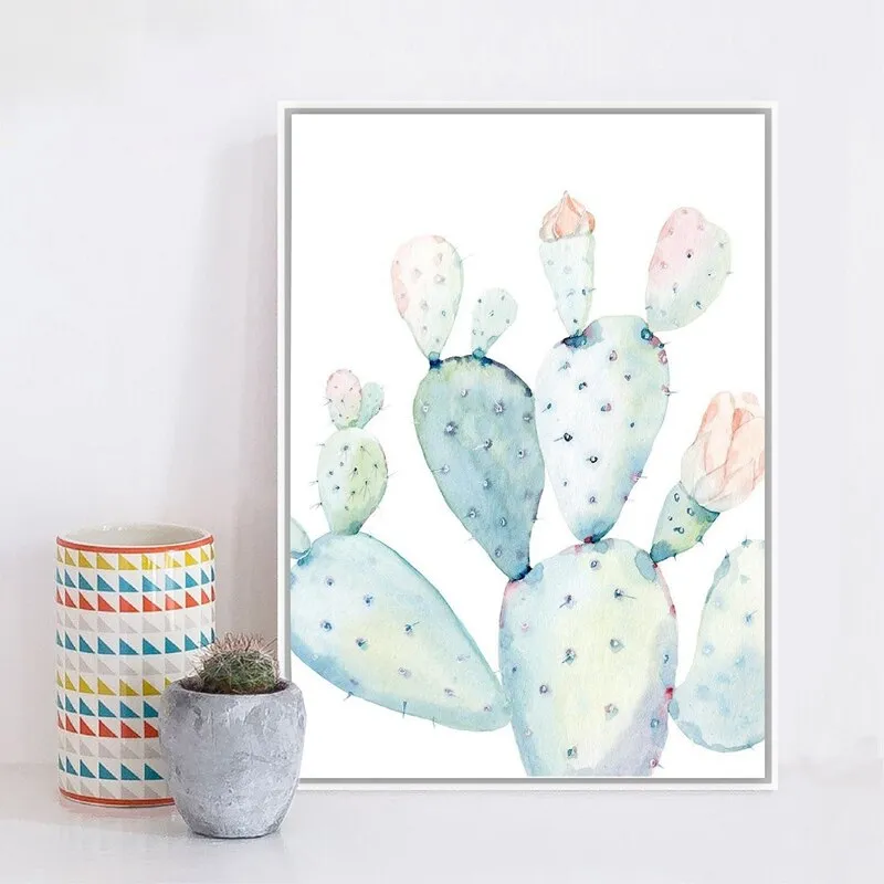 Pastel Watercolor Cactus Wall Art