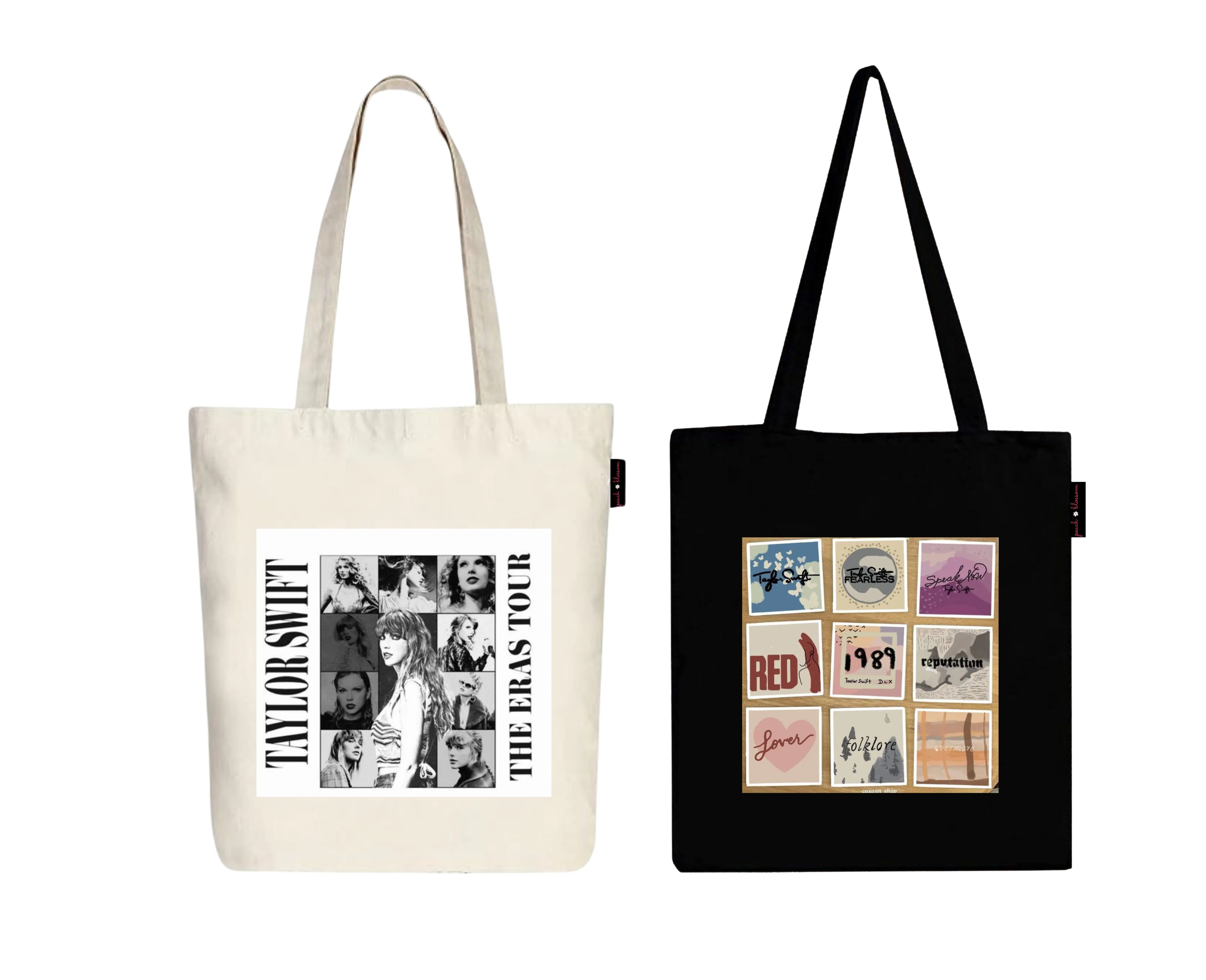 Peach Blossom Women's Cotton Printed Tote Bag With Zipper and Pouch | Pack Of 2 Combo