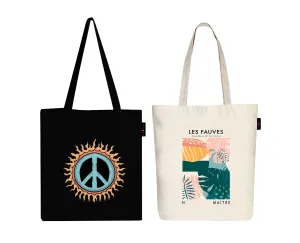 Peach Blossom Women's Cotton Printed Tote Bag With Zipper and Pouch | Pack Of 2 Combo