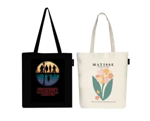 Peach Blossom Women's Cotton Printed Tote Bag With Zipper and Pouch | Pack Of 2 Combo