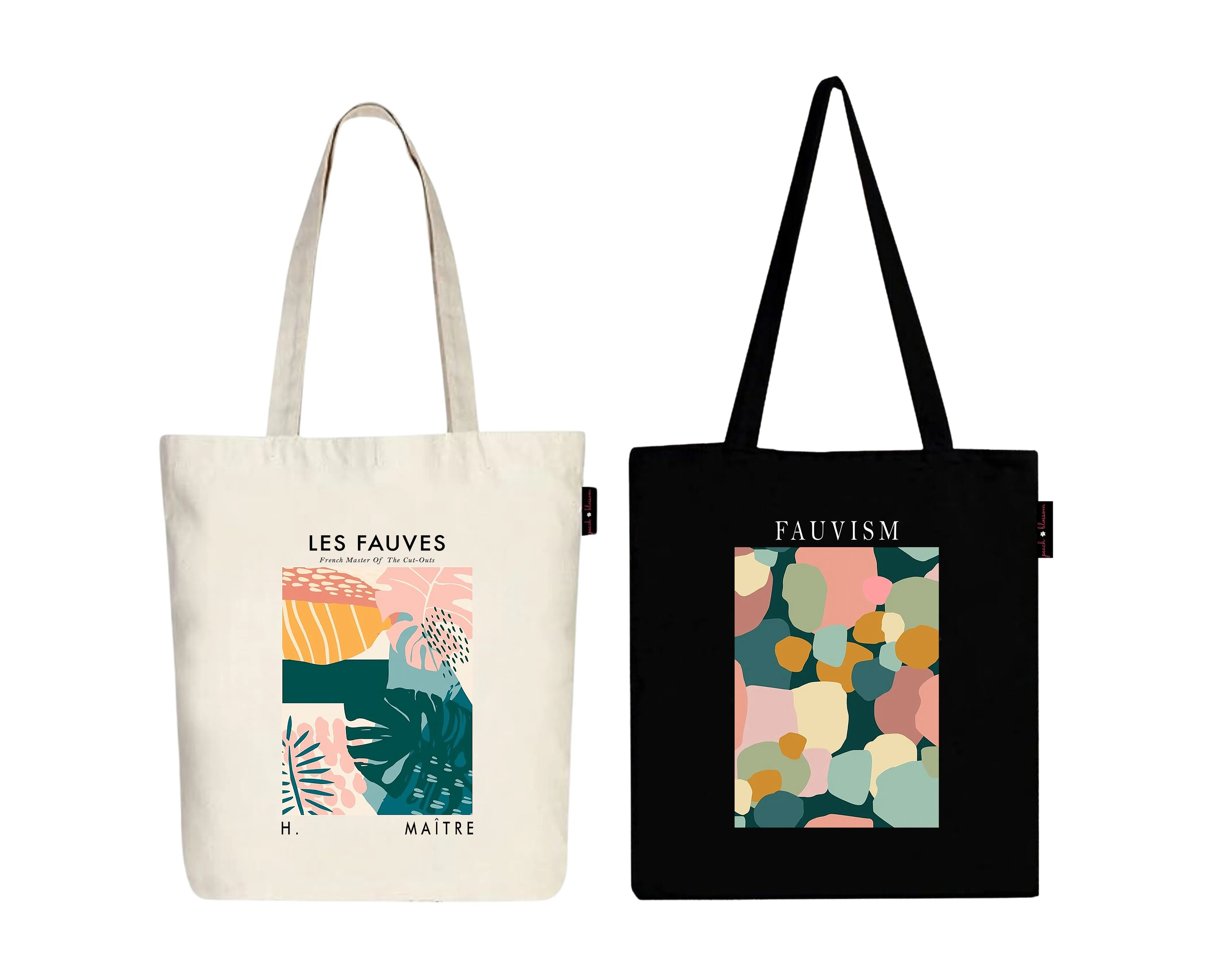 Peach Blossom Women's Cotton Printed Tote Bag With Zipper and Pouch | Pack Of 2 Combo
