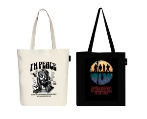 Peach Blossom Women's Cotton Printed Tote Bag With Zipper and Pouch | Pack Of 2 Combo