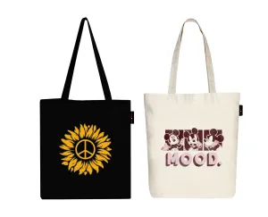 Peach Blossom Women's Cotton Printed Tote Bag With Zipper and Pouch | Pack Of 2 Combo
