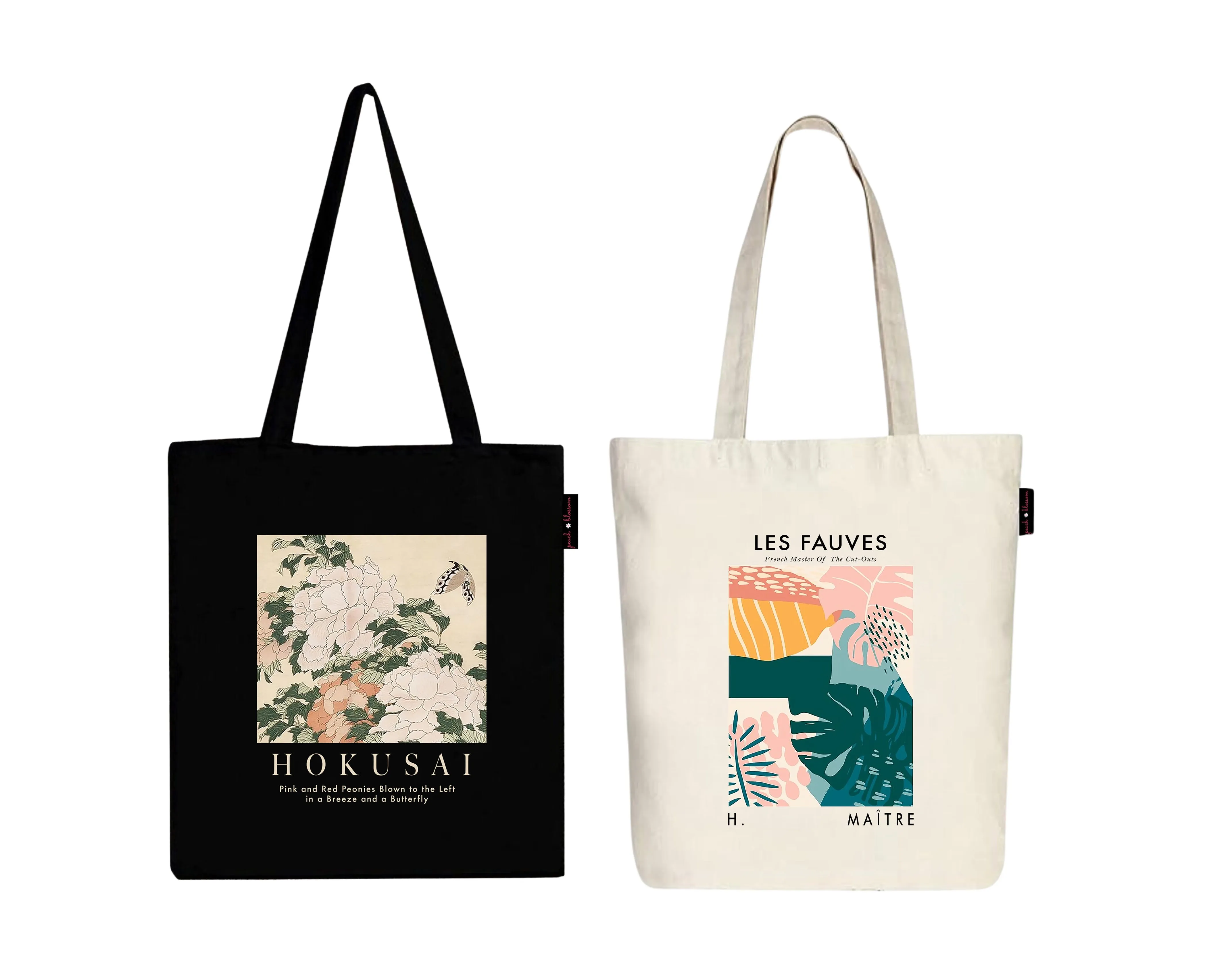 Peach Blossom Women's Cotton Printed Tote Bag With Zipper and Pouch | Pack Of 2 Combo