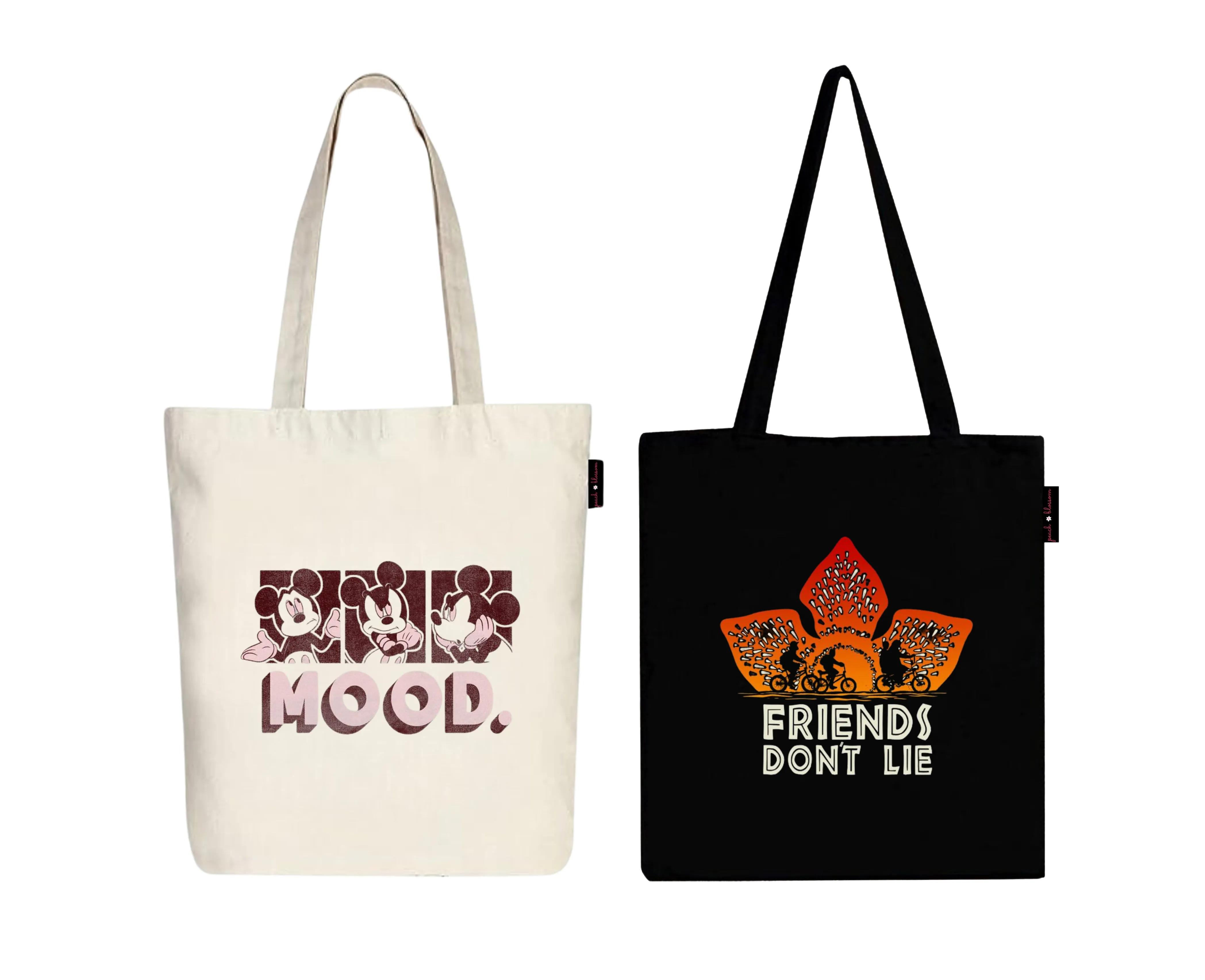Peach Blossom Women's Cotton Printed Tote Bag With Zipper and Pouch | Pack Of 2 Combo