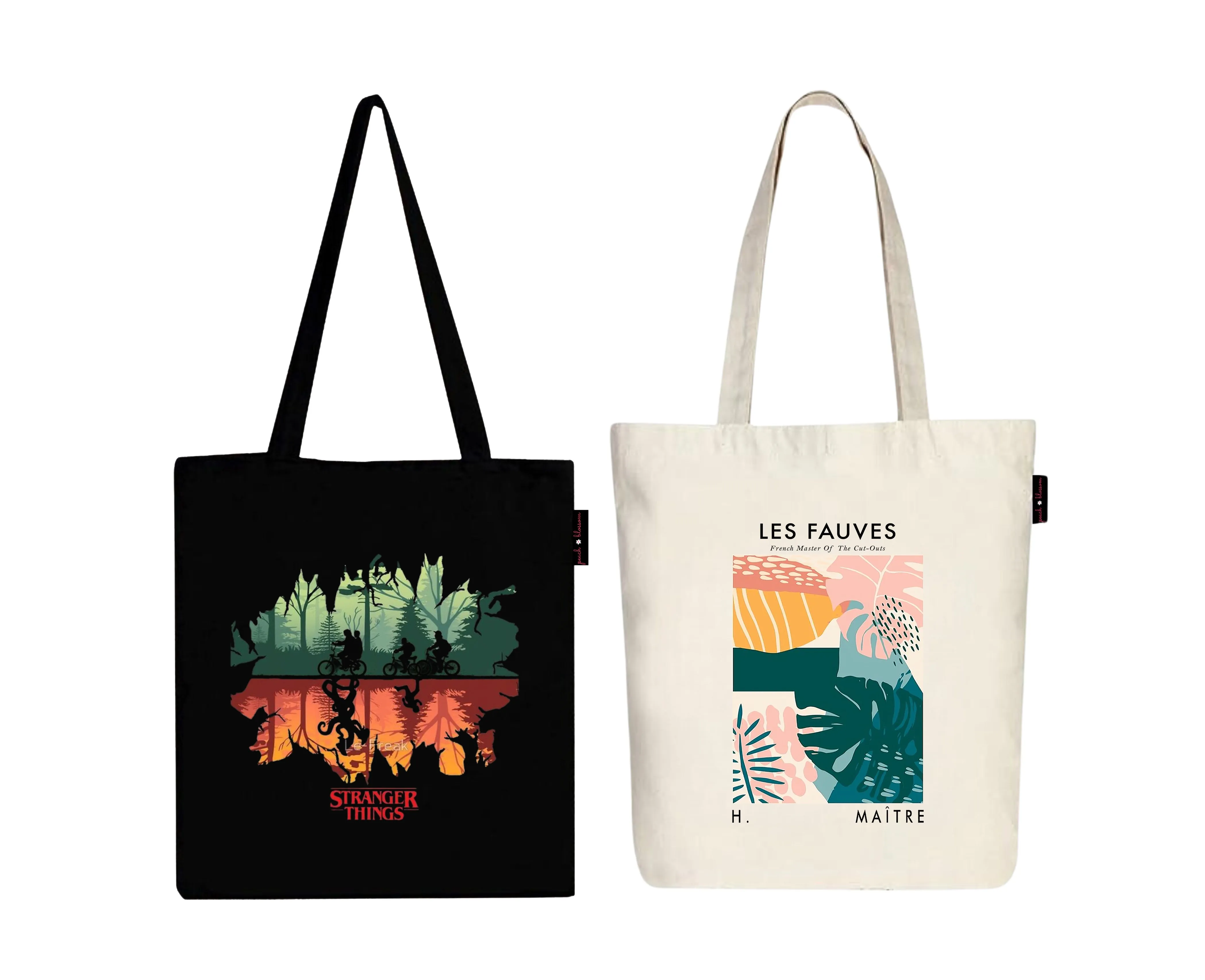 Peach Blossom Women's Cotton Printed Tote Bag With Zipper and Pouch | Pack Of 2 Combo