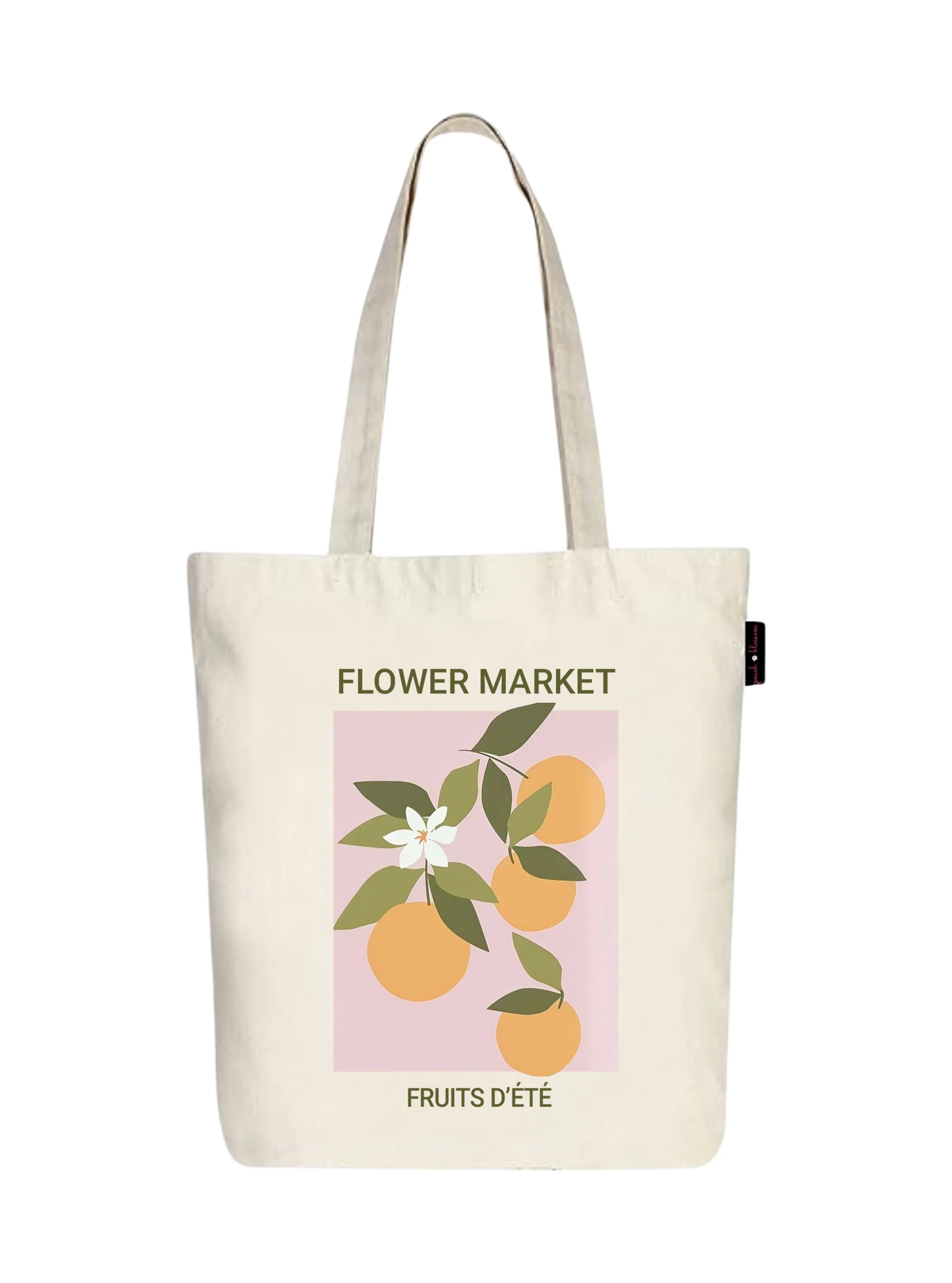 Peach Blossom Women's Cotton Printed Tote Bag With Zipper and Pouch