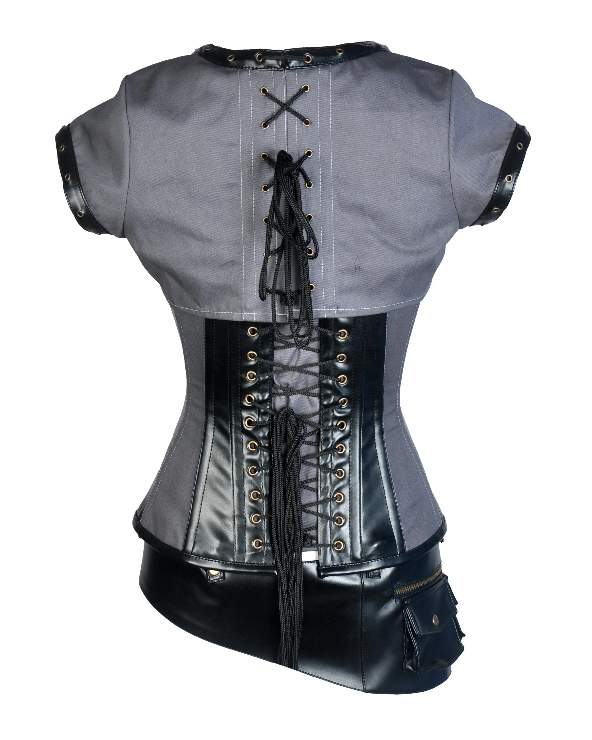 Pepe Taffeta & Faux Leather Overbust Corset With Jacket