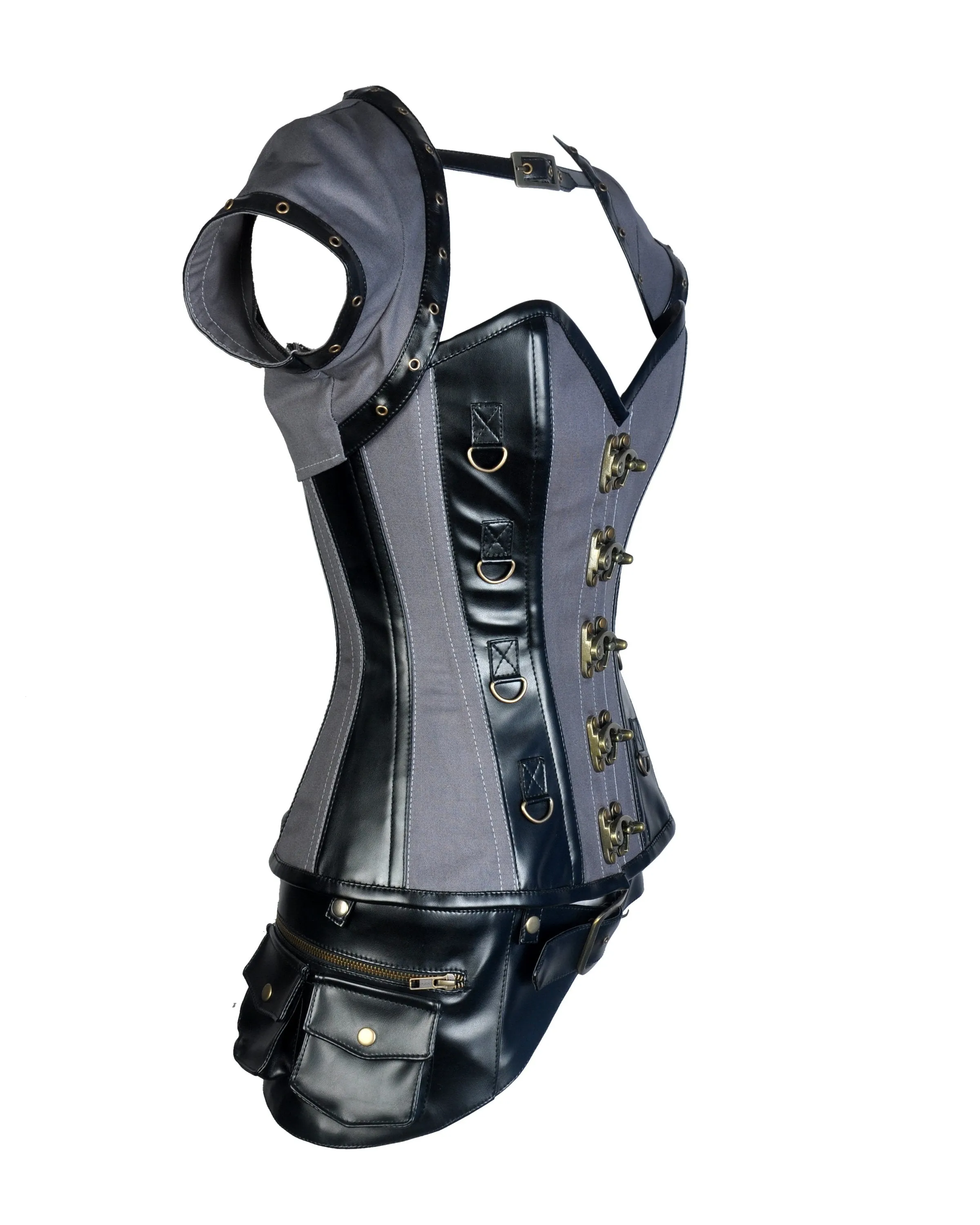 Pepe Taffeta & Faux Leather Overbust Corset With Jacket
