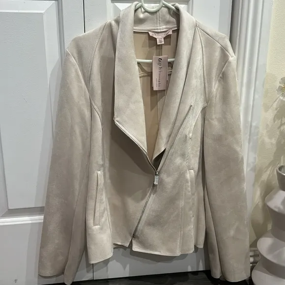 🤍Philosophy Women's Long Sleeve Faux Leather Zip Up Moto Jacket