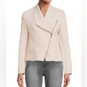 🤍Philosophy Women's Long Sleeve Faux Leather Zip Up Moto Jacket