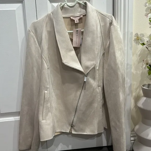 🤍Philosophy Women's Long Sleeve Faux Leather Zip Up Moto Jacket