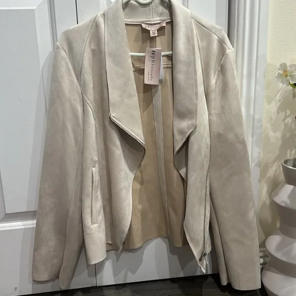 🤍Philosophy Women's Long Sleeve Faux Leather Zip Up Moto Jacket