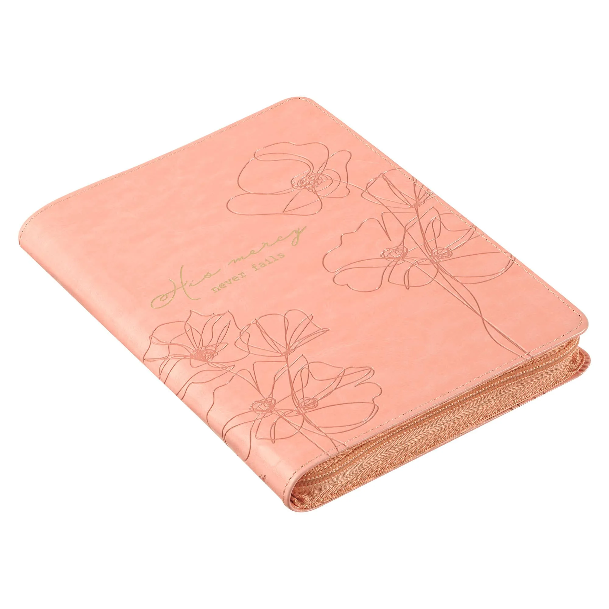 Pink Blossom - His  Mercies Faux Leather Journal with Zipper