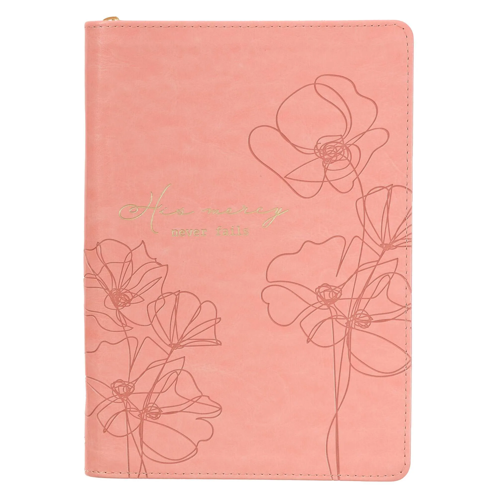Pink Blossom - His  Mercies Faux Leather Journal with Zipper