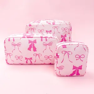 Pink Bows Nylon Cosmetic Zipper Bag: Medium