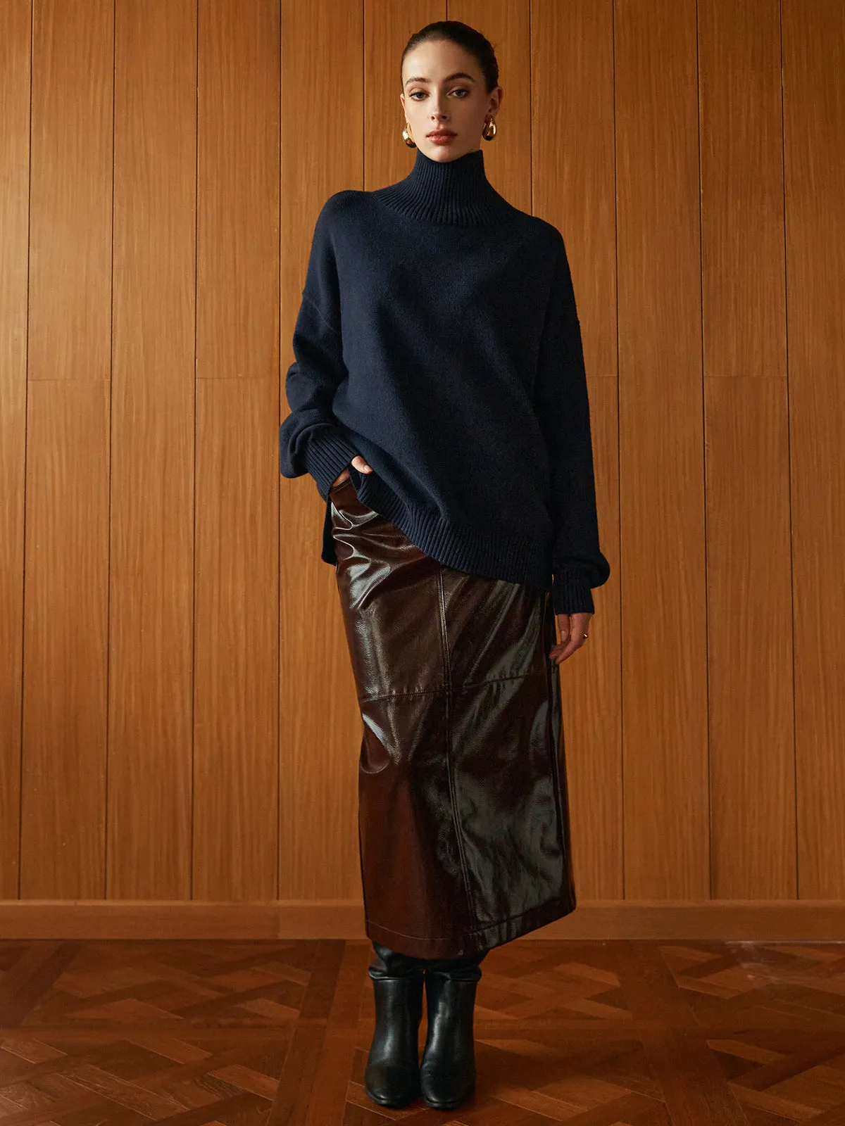 Pocket Split Faux Leather Skirt