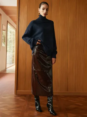 Pocket Split Faux Leather Skirt