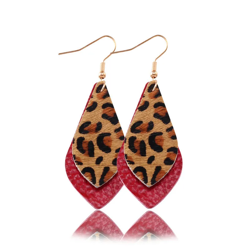 Popular leather Earrings, Leopard-print leather Earrings