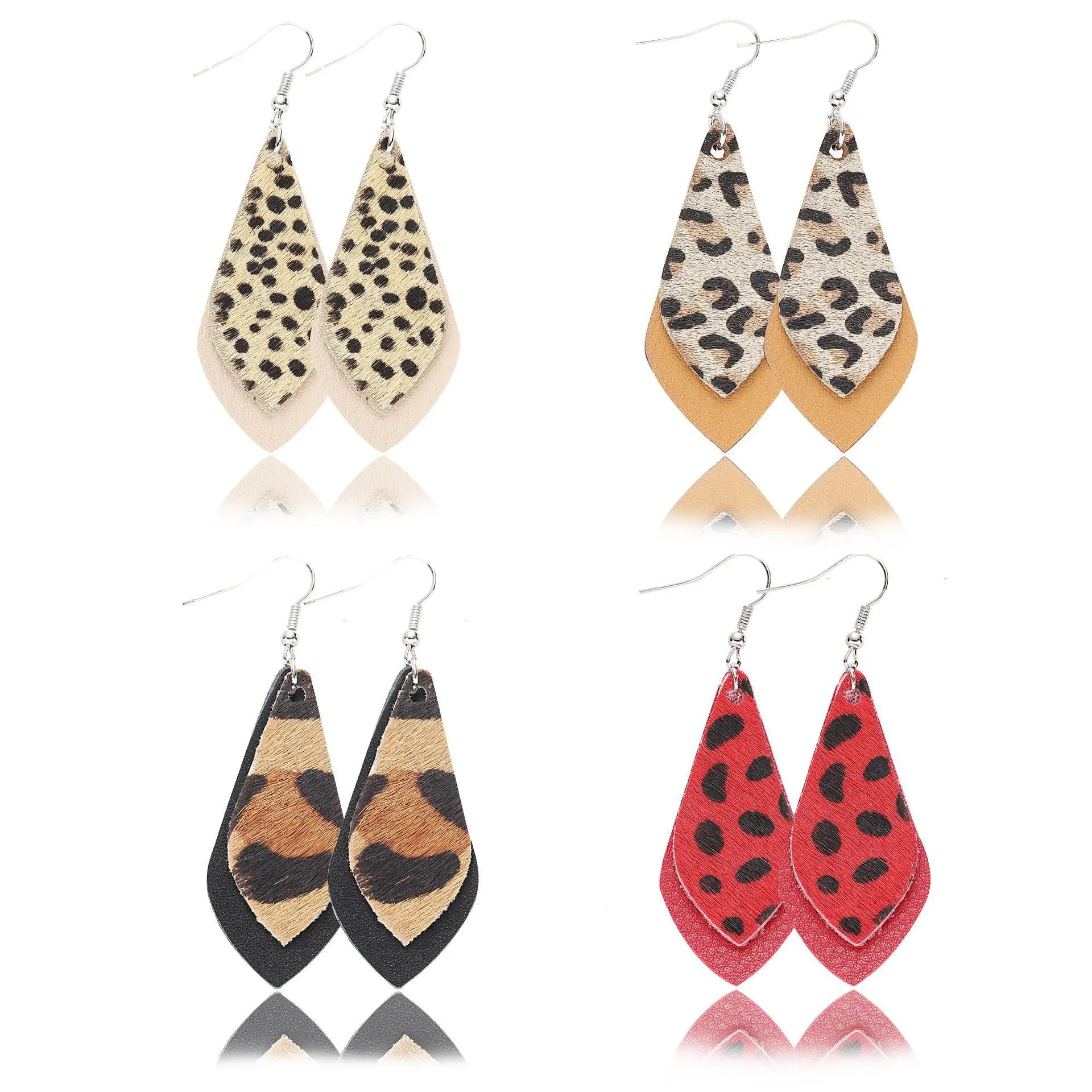 Popular leather Earrings, Leopard-print leather Earrings