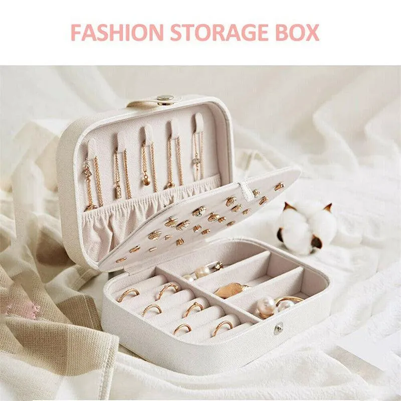 Portable Travel Jewellery Box Organizer Leather Ornaments Display Case Storage