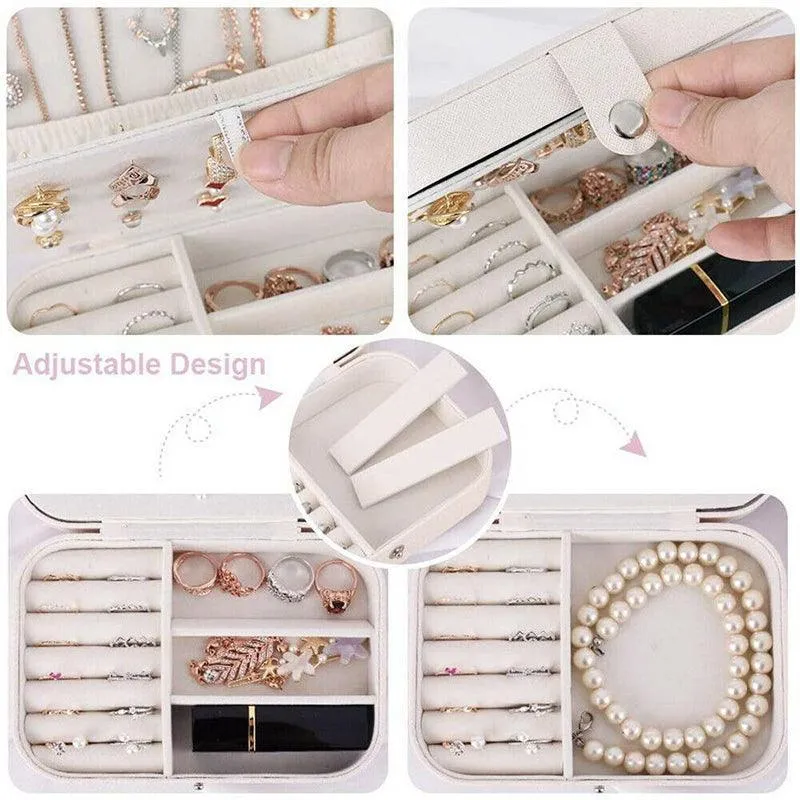 Portable Travel Jewellery Box Organizer Leather Ornaments Display Case Storage