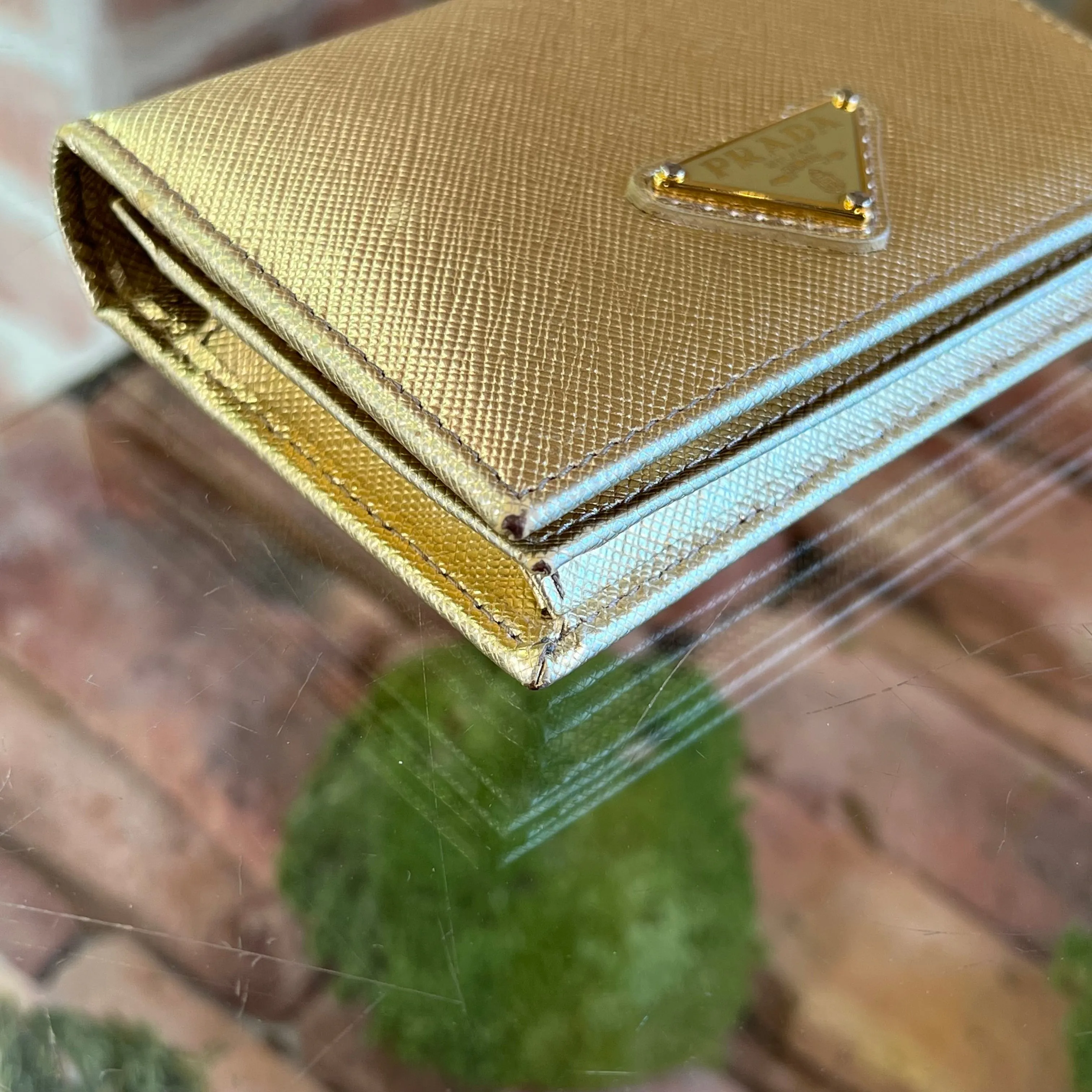 PRADA Gold Saffiano Leather Small Wallet