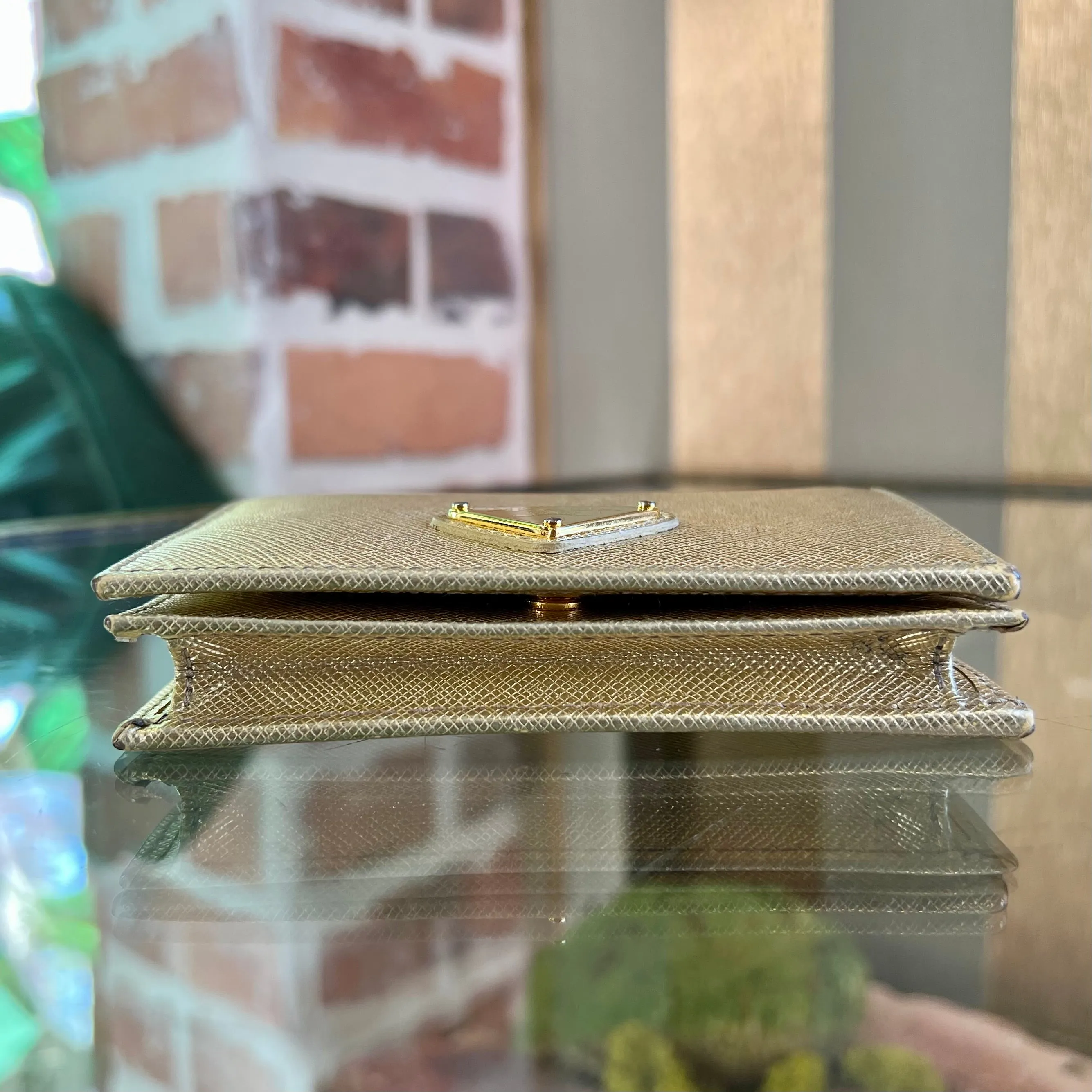 PRADA Gold Saffiano Leather Small Wallet