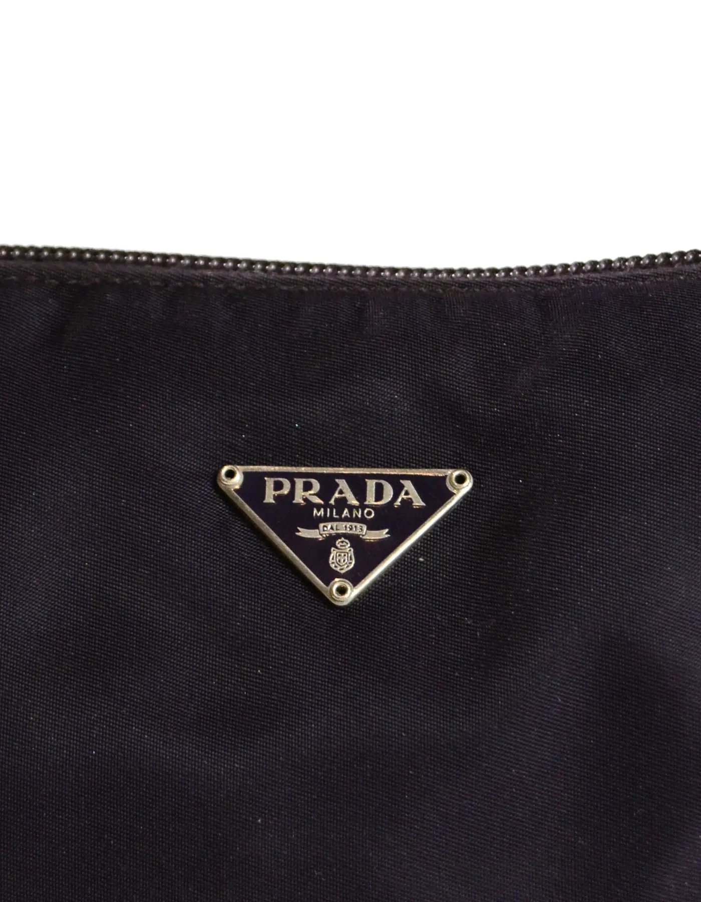 Prada Vintage Dark Purple Nylon Zip Top Baguette Bag