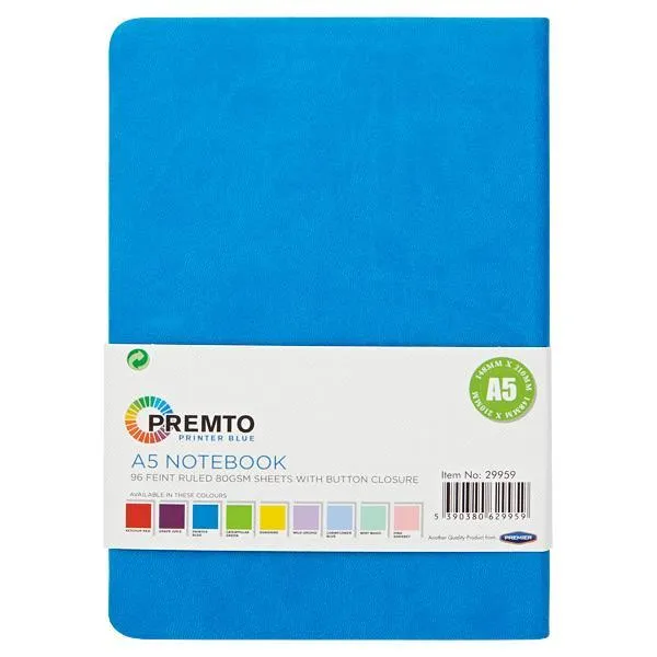 Premto - A5 192 Page Hardcover Pu Notebook With Elastic - Printer Blue