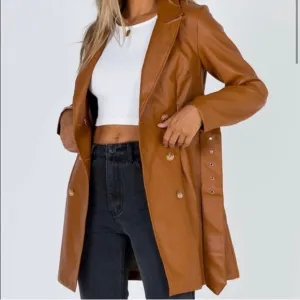 Princess Polly Faux Leather Brown long “Katie” jacket