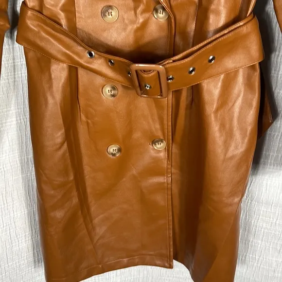 Princess Polly Faux Leather Brown long “Katie” jacket