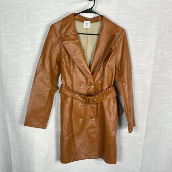 Princess Polly Faux Leather Brown long “Katie” jacket
