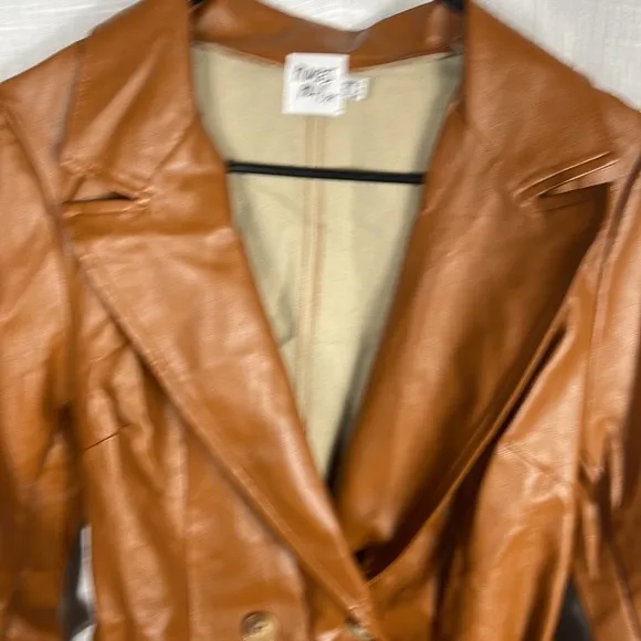Princess Polly Faux Leather Brown long “Katie” jacket