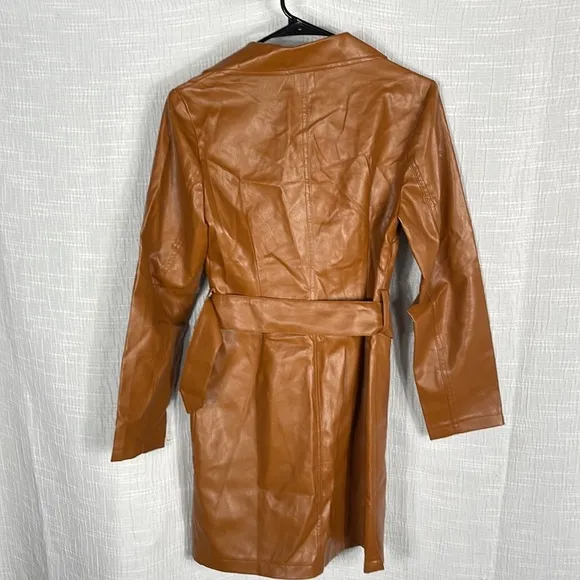 Princess Polly Faux Leather Brown long “Katie” jacket