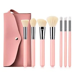 Pro 7pcs Makeup Brushes Kit with PU Bag Makeup Brush Wood Pink Handle
