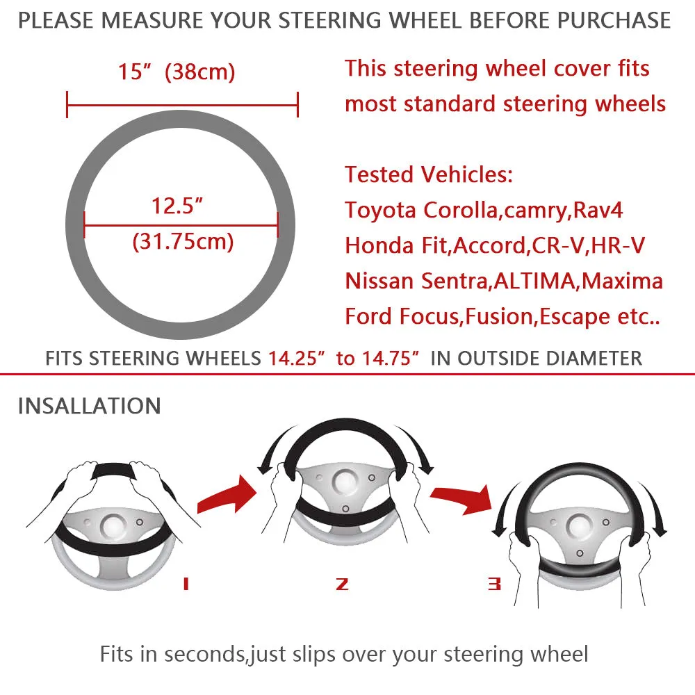 Pu Leather Black Wood Grain Car Steering Wheel Cover