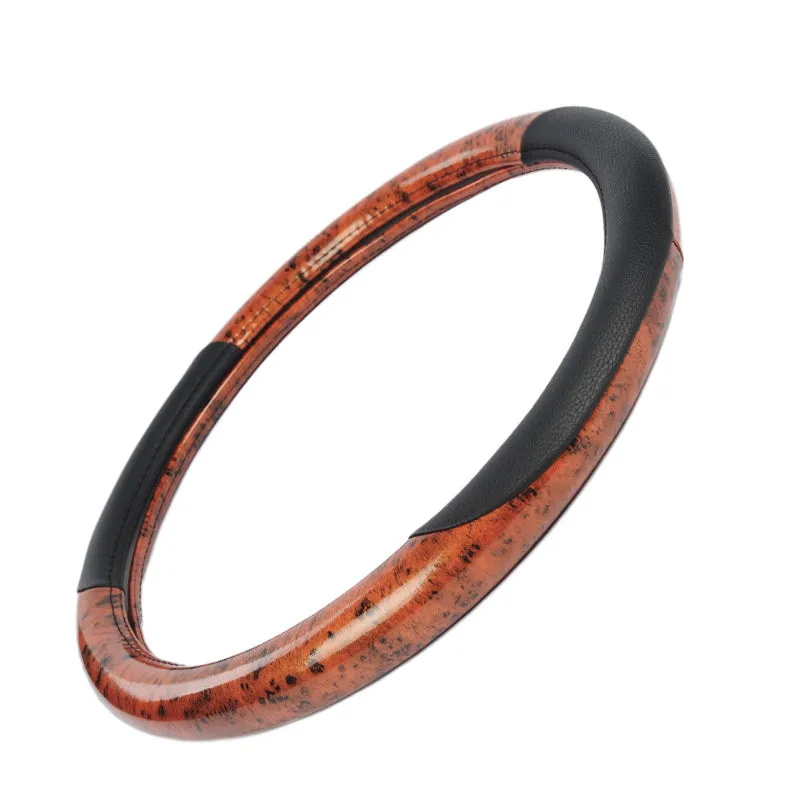 Pu Leather Black Wood Grain Car Steering Wheel Cover